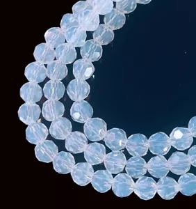 "Cuentas redondas facetadas facetadas de vidrio blanco lechoso brillante de 4 mm de 14,5" - Imagen 1 de 4