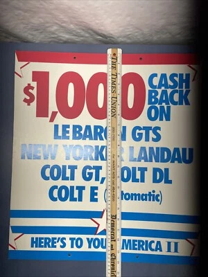 Rare vintage 1988 Plymouth Dealer Sign Lebaron GTS Colt GT Heavy Cardboard - Image 1 of 4