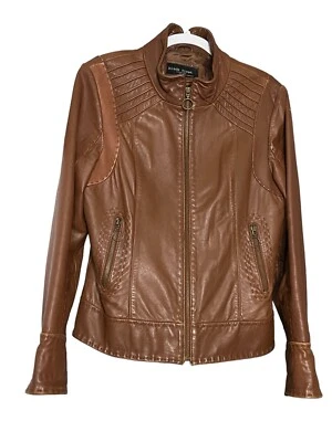 Chaqueta de Cuero Genuino Remache Negra Damas De Colección Talla L Cosida a Mano LEER Foto 1 de 4