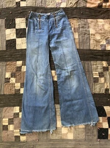 Vintage 1970’s Maverick Denim Jeans Bell Bottom 70’s Distressed Wide Leg 24x32 - Picture 1 of 16