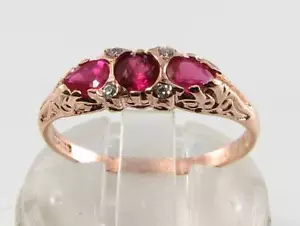 DAINTY 9CT 9K ROSE GOLD RUBY DIAMOND ETERNITY ART DECO INS RING FREE SIZE - Picture 1 of 6