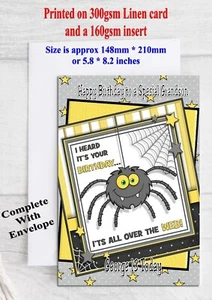 Personalisierte Geburtstagskarte Spinne lustig Grusel jedes Alter Name Beziehung - Bild 1 von 2