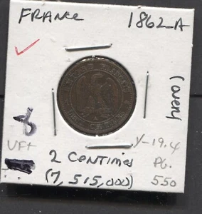 1862-France-UF+/2 Centimes - Picture 1 of 2