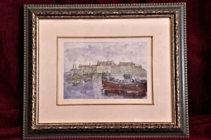 Litografía Puerto pesquero. Francisco Val. Lithograph fishing port. Firmada. - Imagen 1 de 7