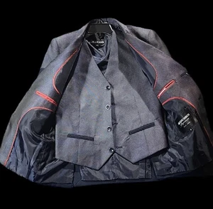 Navy Blue and White polkadot Two tone peak maple suit coat with matching vest - Picture 1 of 5