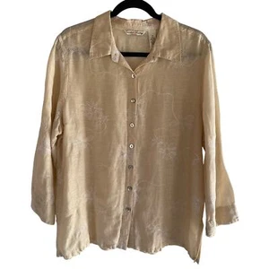 Camicia donna lavanderia francese lino seta ricamata floreale bottoni tg 1X - Foto 1 di 8