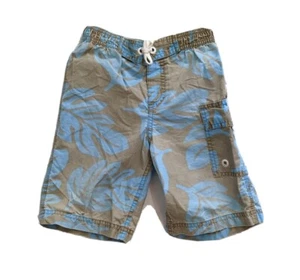 Mini Boden Gray Blue Palm Leaf Print Swim Trunks Shorts Size 3-4Y Boardshorts - Picture 1 of 6