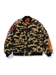 A Bathing Ape Men's MA-1 Bomber Jacket 2025 1ST CAMO SHARK Motif Yellow L Japan - Picture 1 of 7