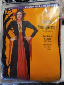 NEU Gothic Vampirin ERWACHSENE Kostüm passt Kleidergrößen bis 12 Kleid Kragen RUBIE - Bild 1 von 2