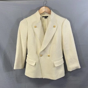 Vince Blazer Jacke Damen 0 Elfenbein Wollmischung Zweireiher Boucle Tweed gefüttert - Bild 1 von 11