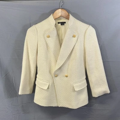 Chaqueta Blazer Vince Mujer 0 Mezcla Lana Marfil Doble Pecho Boucle Tweed Forrada Foto 1 de 4
