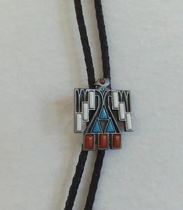 vtg FORITT GEOMETRIC PHOENIX  BIRD TURQUOISE/CORAL FAUXE STONES BOLO TIE PENDANT - Picture 1 of 6