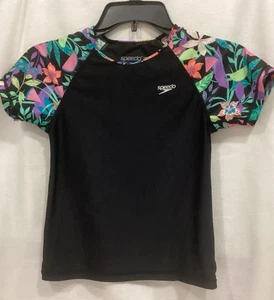 Girls Speedo short sleeve rash guard swim surf shirt Medium M Black UPF 50 - Picture 1 of 3
