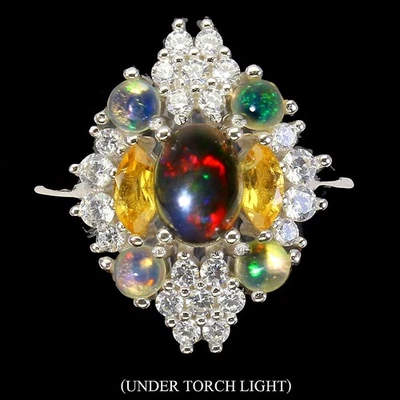 Anello in argento sterling 925 ovale opale nero 7x5 m gemme gemme gioielli - Immagine 1 di 4