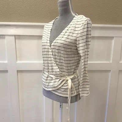 NWT Max Studio London Sylvie Wrap Blouse Top Size:L  Striped Knit 3/4 Sleeve - Image 1 of 4