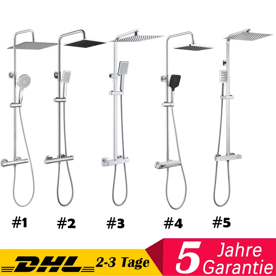 Duschsystem Thermostat Duscharmatur Massage Regendusche Duschset mit Handbrause - Bild 1 von 1