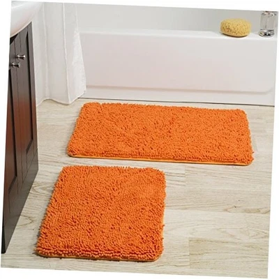  Alfombra de baño peluda de espuma viscoelástica de 2 piezas, 32"x21"x1,25" naranja Foto 1 de 4