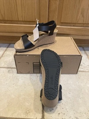 Birkenstock Papillio Womens Soley Sandal Size 8 Black Leather Cork Wedge Heel - Image 1 of 4