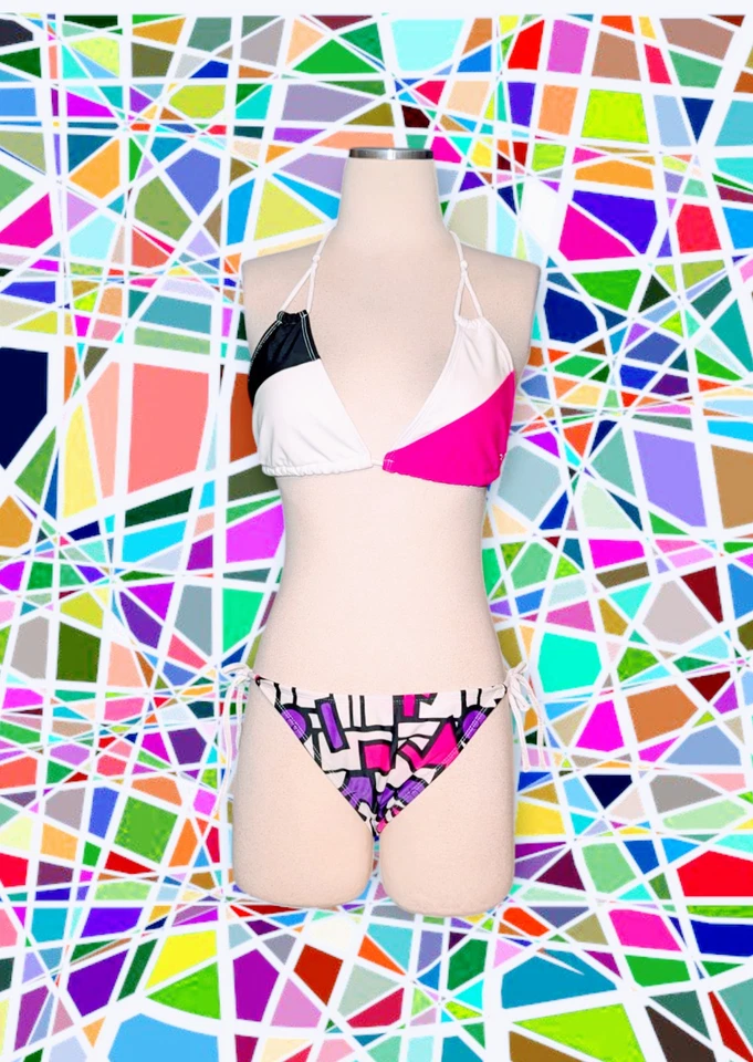 OP OCEAN PACIFIC 2 piezas BLOQUE DE COLORES rosa intenso geométrico bikini traje de baño juniors LG Foto 1 de 4