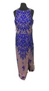 JS Collections formal dress blue embroidered long gown 12 NWT - Picture 1 of 8