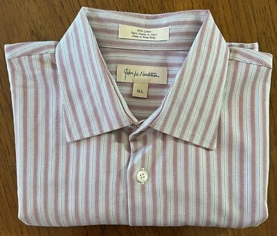 Camisa de hombre John W Nordstrom XLL 100 % algodón tela a rayas tejida en Italia gris rojo Foto 1 de 4