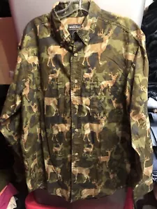 Woolrich cervo mimetico da uomo oliva manica lunga con bottoni taglia media - Foto 1 di 5