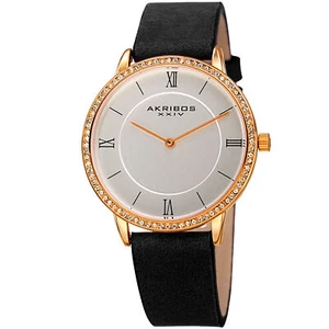 Reloj para mujer Akribos XXIV AK924YGB tono dorado cristal de Swarovski correa negra - Imagen 1 de 4