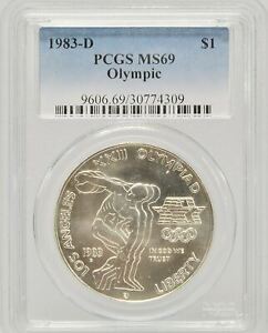 1983-D OLYMPIC PCGS MS69 Los Angeles Olympiad Liberty Silver Slabbed $1 Coin