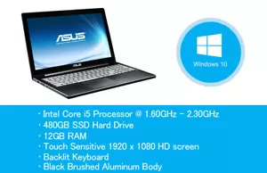 ASUS Laptop 15.6” Aluminum Intel Core i5 12GB RAM 480GB SSD Touchscreen Win 10 - Picture 1 of 8
