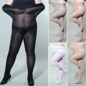 300lbs Plus Size Open Crotch Pantyhose See Through Shiny Glossy Stockings Tights - Picture 1 of 25