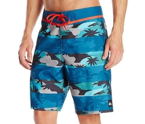 Quiksilver Men's Brigg Camo Boardshorts Blue Multi-Color Swim Beach Size 38 New - Picture 1 of 2
