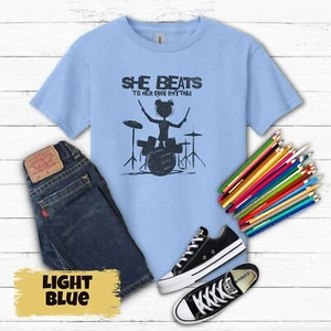 Girls Drummer Tee, Kids Music Lover Gift, Cool Kids Shirt, Girl Power Music Gift - Picture 1 of 11
