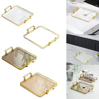 Serving Tray with Handles Gold rim Decorative Tray for Living Room Decor - Image 1 of 2