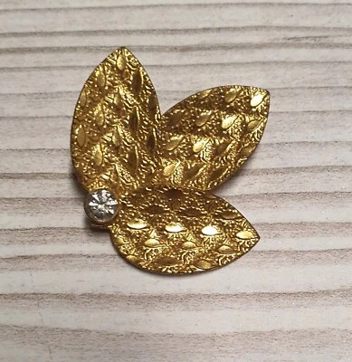 Broche ancienne fleurs pierre couleur or bijou traditionnel design rétro vintage - Photo 1/4