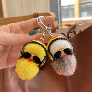 Adorable Llavero Pelota de Pelota de Visón Real Piel Pato Pato Patito Piel Bolso Coche Colgante de Teléfono - Imagen 1 de 14