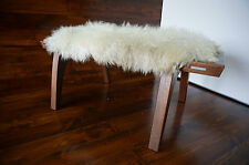 Minimalist Mahogany wood indoor bench upholstered Scandinav sheepskin rug - 6