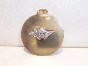 Vintage 14K Yellow Gold Round Pendant Masonic White Gold Sword 1 Diamond - Picture 1 of 10