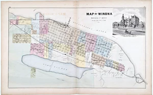 1874 WINONA MINNESOTA Map ORIGINAL Winona County (25X15) LARGE RARE - Picture 1 of 7