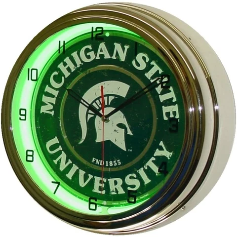 16" Michigan State University Sign Green Neon Clock MSU Spartans Football Cover