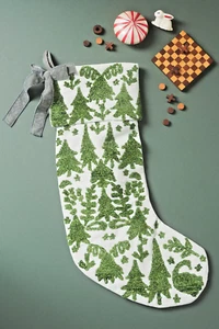 ANTHROPOLOGIE NOELLE DORSAY CALZA NATALIZIA RICAMATA ALBERO VERDE - Foto 1 di 5