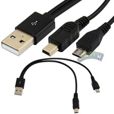 USB Type A Male to Micro B Plug 5pin + Mini B Adapter Y Splitter Cable Cord 25cm