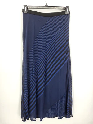 Pleione Skirt Womens Small Blue Black Stripe Flowy Flared Pull On Artsy Career - Image 1 of 4