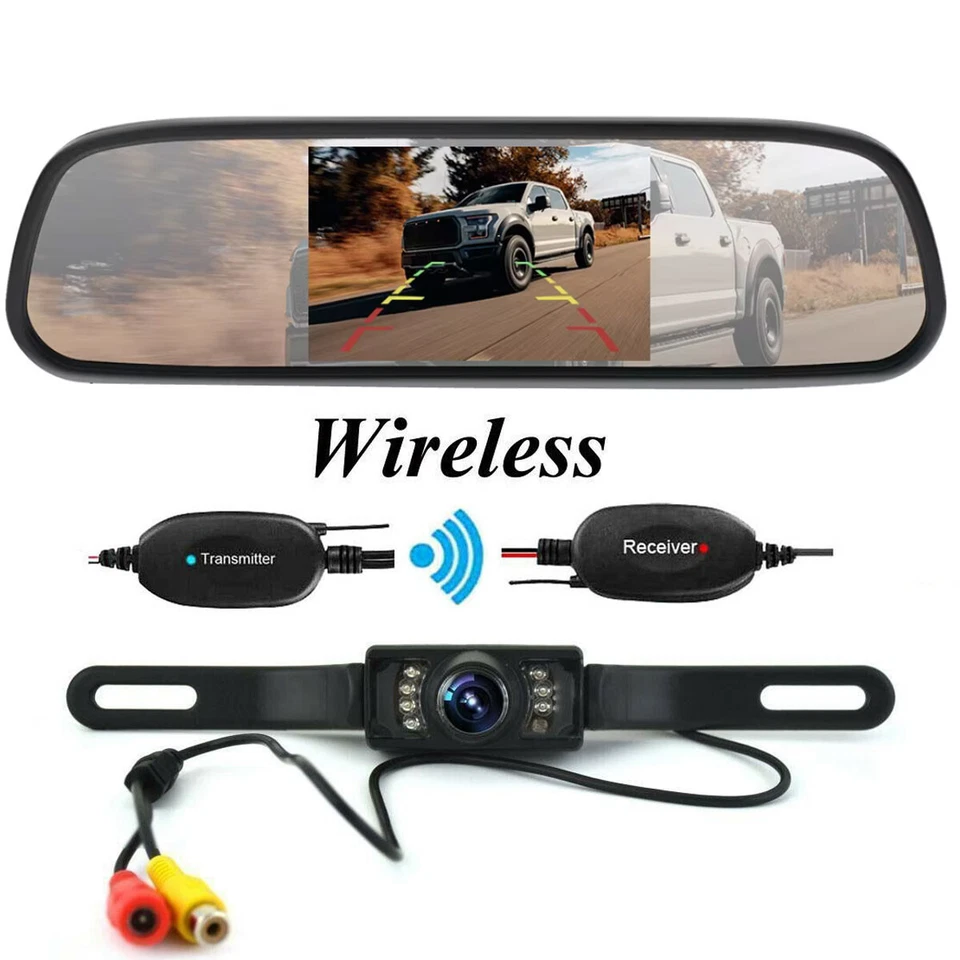 Wireless Vehicle IR Night Vision Backup Camera 4.3" Car Rear View Mirror Monitor - Image 1 of 4