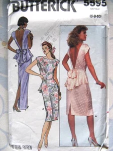 DRESS Sexy PLUNGE Back COCKTAIL or GOWN Formal Butterick 5595 Vtg 1987 Pattern - Picture 1 of 4