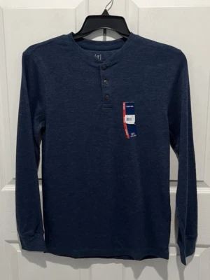 NWT Men George Henley Thermal Waffle Style Knit Shirt Top Shirt Blue Size Small - Image 1 of 3