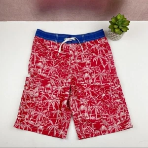Hanna Andersson Red White Blue Hawaiian Tropical Swim Trunks Boy Size 10 - Picture 1 of 8