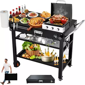 3-Shelf Portable Grill Table, 34" X 18.2" Outdoor Grill Cart, Blackstone Griddle - Picture 1 of 11