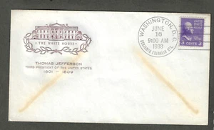#807 3c JEFFERSON PREXIE FDC-WASHINGTON, DC 16 DE JUNIO-1938 CACHÉ FARNAM - Imagen 1 de 1