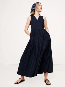 Maxi abito BANANA REPUBLIC cotone popeline avvolgente nuovo con etichetta - Small blu navy #743534 - Foto 1 di 9