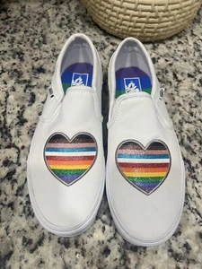 Vans Asher Pride Damen-Slipper Glitzer weiß Regenbogen Herz Größe 10,5 - Bild 1 von 7